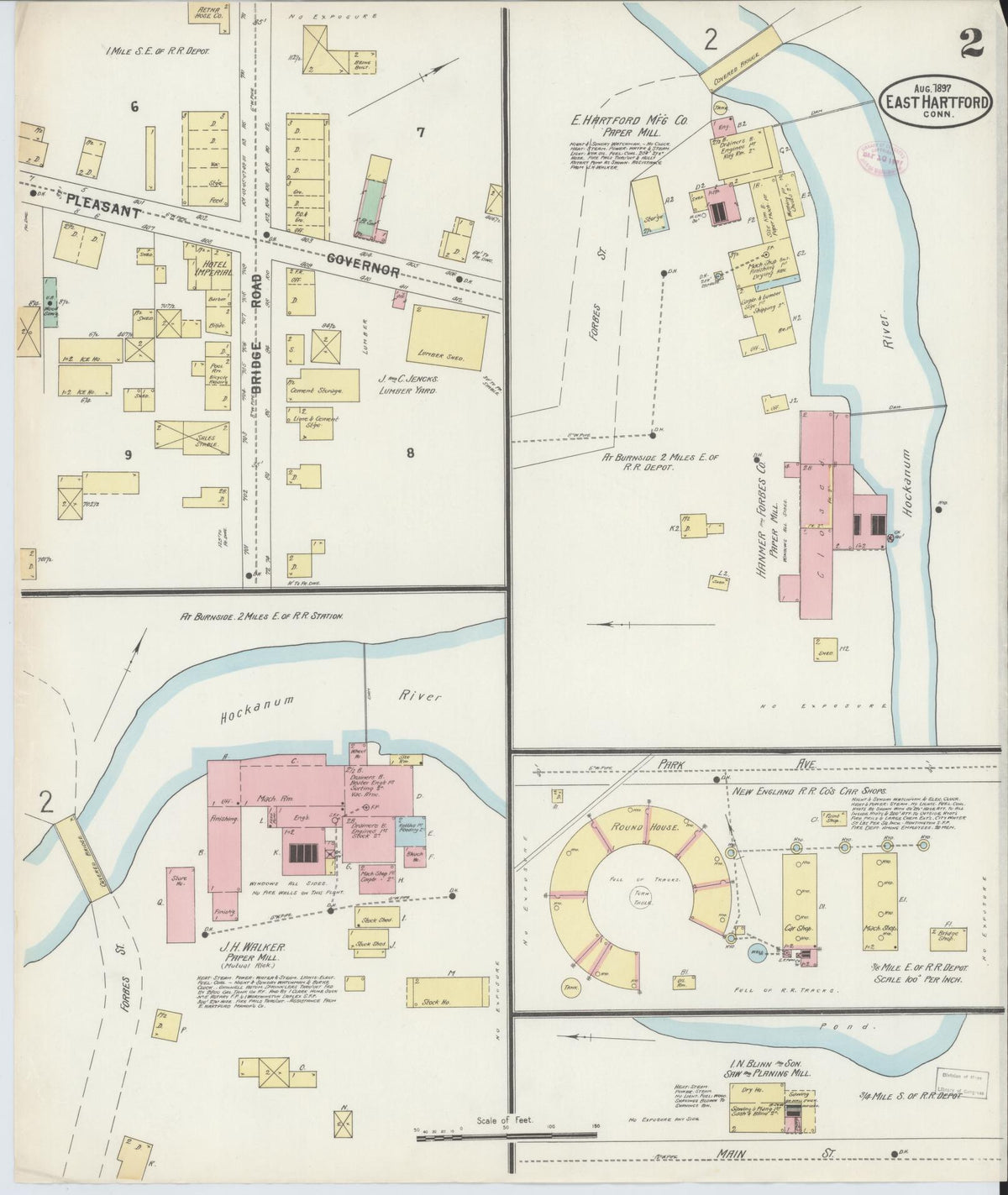 Sanborn Fire Insurance Map from East Hartford, Hartford County, Connecticut (1897), Sheet #0002 - Historic Sanborn Fire Insurance Map Print, vintage old map wall art, antique decor, genealogy gift, Connecticut Connecticut map