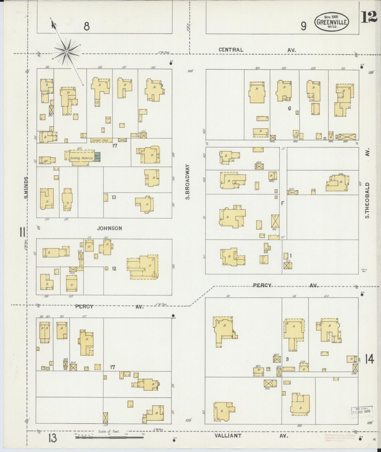 Sanborn Fire Insurance Map from Greenville, Washington County, Mississippi (1900), Sheet #0012 - Historic Sanborn Fire Insurance Map Print, vintage old map wall art, antique decor, genealogy gift, Mississippi Mississippi map