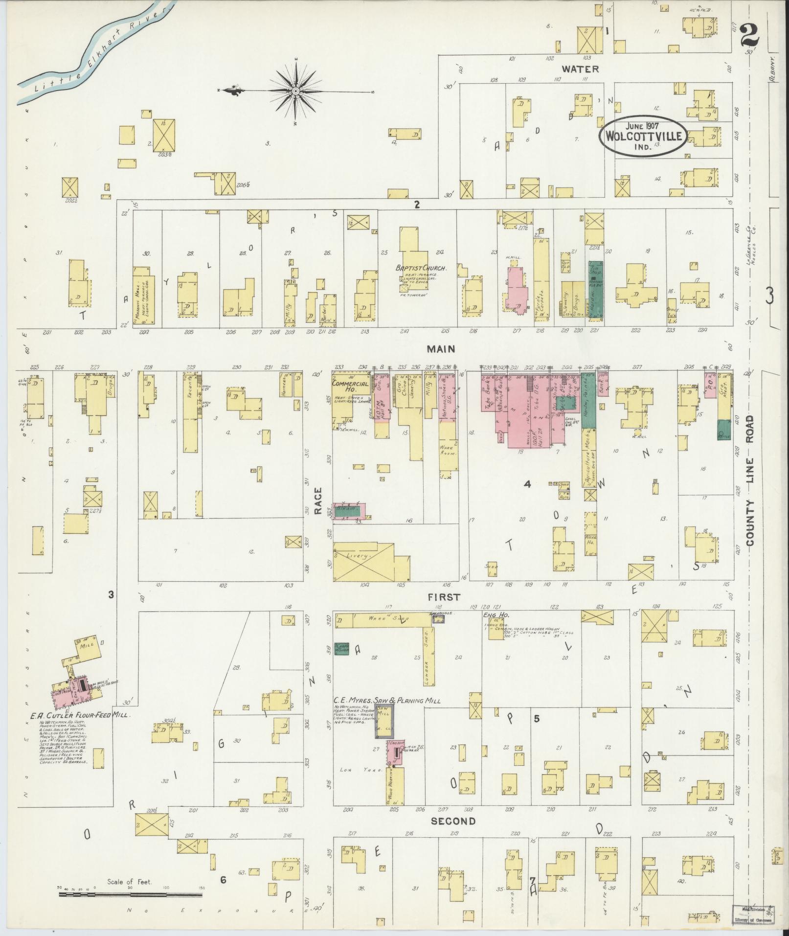Sanborn Fire Insurance Map from Wolcottville, Noble And LaGrange Counties, Indiana (1907), Sheet #0002 - Historic Sanborn Fire Insurance Map Print, vintage old map wall art, antique decor, genealogy gift, Indiana Indiana map