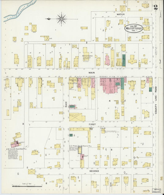 Sanborn Fire Insurance Map from Wolcottville, Noble And LaGrange Counties, Indiana (1907), Sheet #0002 - Historic Sanborn Fire Insurance Map Print, vintage old map wall art, antique decor, genealogy gift, Indiana Indiana map