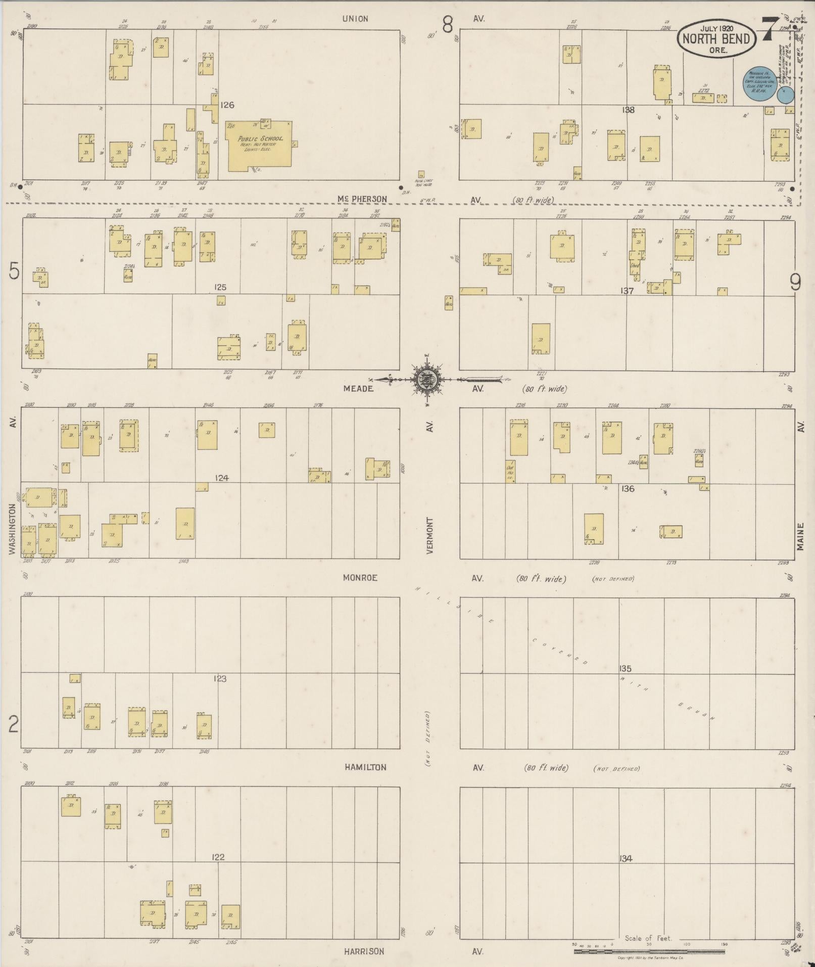 Sanborn Fire Insurance Map from North Bend, Coos County, Oregon (1920), Sheet #0007 - Complete Map Set gallery image, historic Sanborn map, vintage wall art, Oregon Oregon