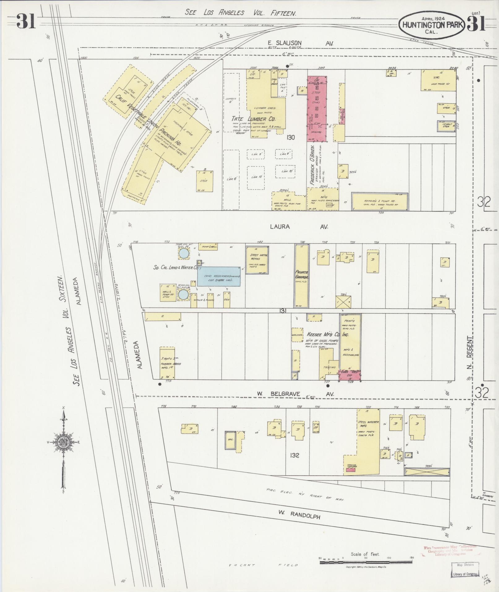 Sanborn Fire Insurance Map from Huntington Park, Los Angeles County, California (1924), Sheet #0031 - Historic Sanborn Fire Insurance Map Print, vintage old map wall art, antique decor, genealogy gift, California California map