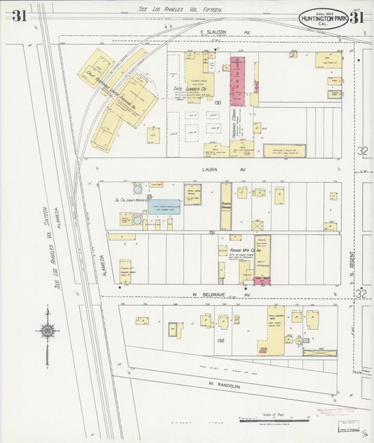 Sanborn Fire Insurance Map from Huntington Park, Los Angeles County, California (1924), Sheet #0031 - Historic Sanborn Fire Insurance Map Print, vintage old map wall art, antique decor, genealogy gift, California California map