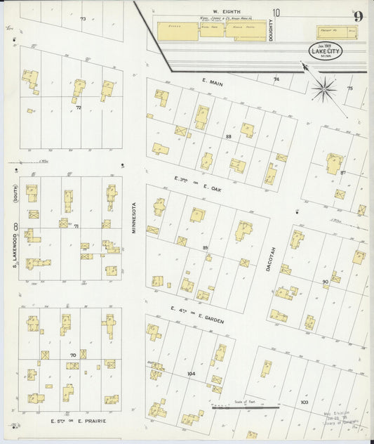 Sanborn Fire Insurance Map from Lake City, Wabasha County, Minnesota (1909), Sheet #0009 - Historic Sanborn Fire Insurance Map Print, vintage old map wall art, antique decor, genealogy gift, Minnesota Minnesota map