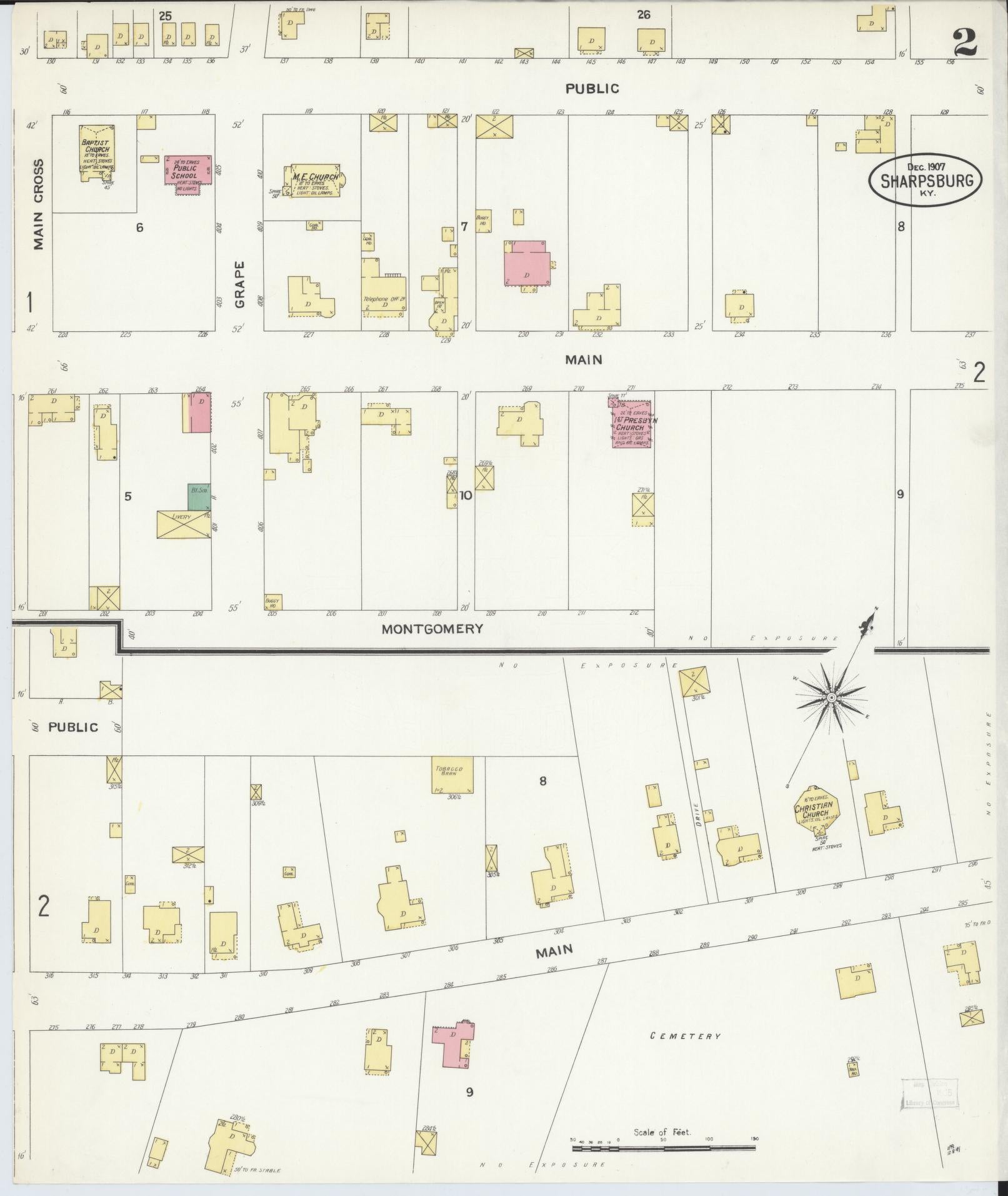 Sanborn Fire Insurance Map from Sharpsburg, Bath County, Kentucky (1907), Sheet #0002 - Complete Map Set gallery image, historic Sanborn map, vintage wall art, Kentucky Kentucky