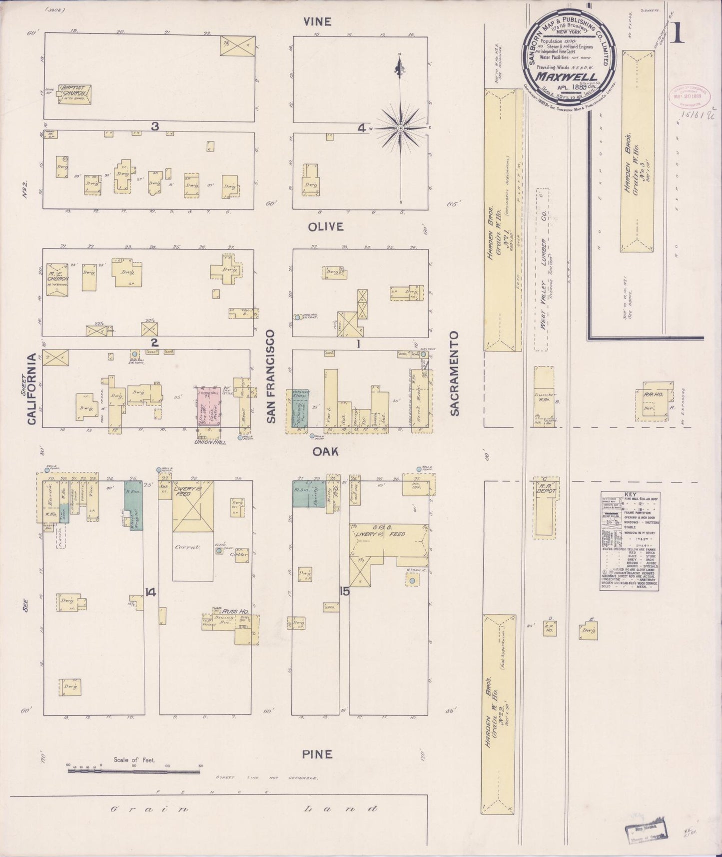 Sanborn Fire Insurance Map from Maxwell, Colusa County, California (1889), Sheet #0001 - Historic Sanborn Fire Insurance Map Print, vintage old map wall art, antique decor, genealogy gift, California California map