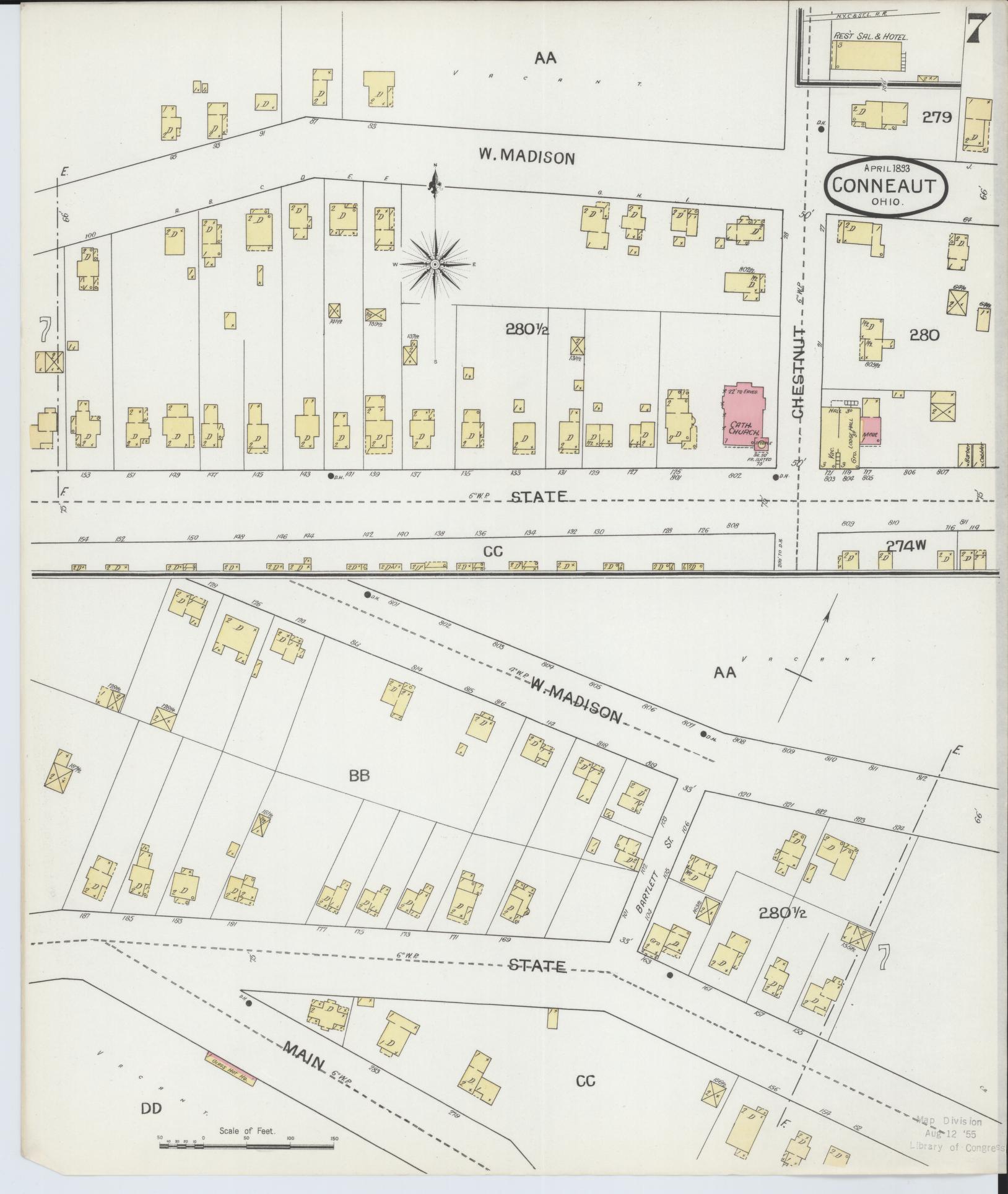 Sanborn Fire Insurance Map from Conneaut, Ashtabula County, Ohio (1893), Sheet #0007 - Historic Sanborn Fire Insurance Map Print, vintage old map wall art, antique decor, genealogy gift, Ohio Ohio map