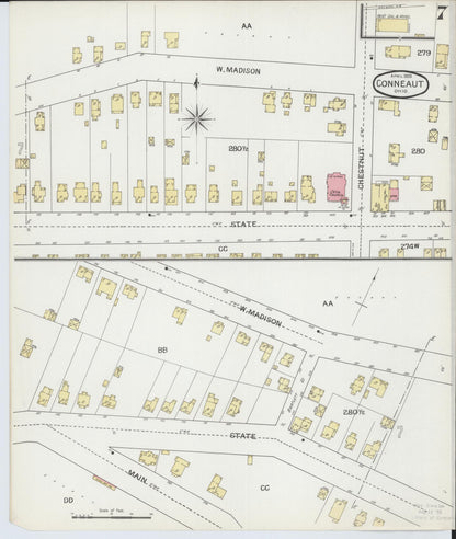 Sanborn Fire Insurance Map from Conneaut, Ashtabula County, Ohio (1893), Sheet #0007 - Historic Sanborn Fire Insurance Map Print, vintage old map wall art, antique decor, genealogy gift, Ohio Ohio map