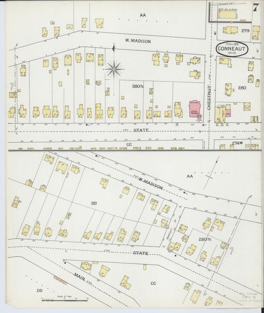 Sanborn Fire Insurance Map from Conneaut, Ashtabula County, Ohio (1893), Sheet #0007 - Historic Sanborn Fire Insurance Map Print, vintage old map wall art, antique decor, genealogy gift, Ohio Ohio map