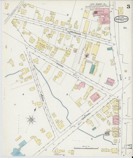 Sanborn Fire Insurance Map from Andover, Essex County, Massachusetts (1892), Sheet #0003 - Historic Sanborn Fire Insurance Map Print, vintage old map wall art, antique decor, genealogy gift, Massachusetts Massachusetts map