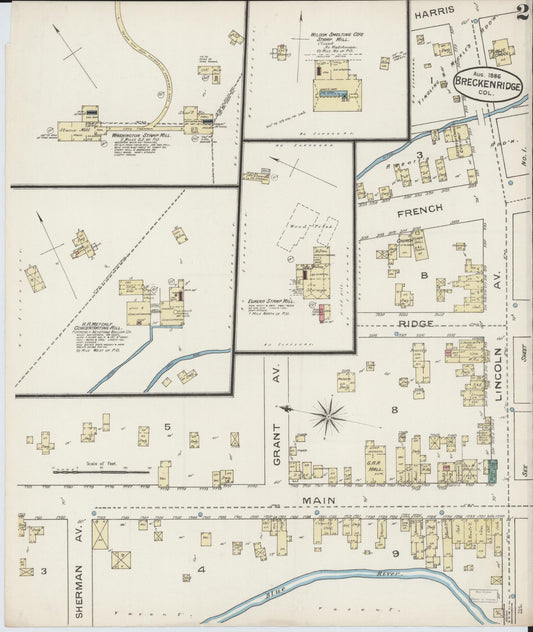 Sanborn Fire Insurance Map from Breckenridge, Summit County, Colorado (1886), Sheet #0002 - Historic Sanborn Fire Insurance Map Print, vintage old map wall art, antique decor, genealogy gift, Colorado Colorado map