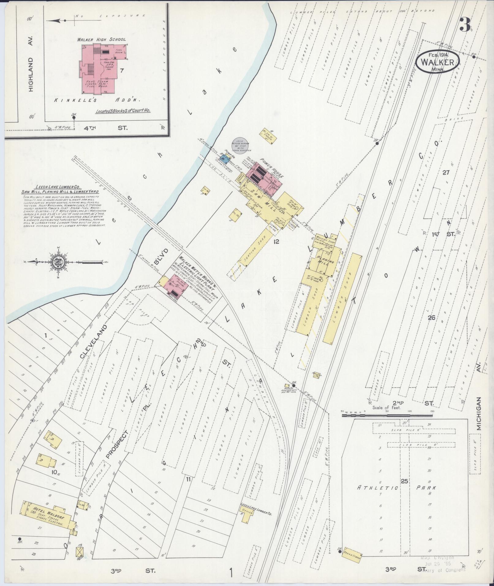Sanborn Fire Insurance Map from Walker, Cass County, Minnesota (1914), Sheet #0003 - Historic Sanborn Fire Insurance Map Print, vintage old map wall art, antique decor, genealogy gift, Minnesota Minnesota map