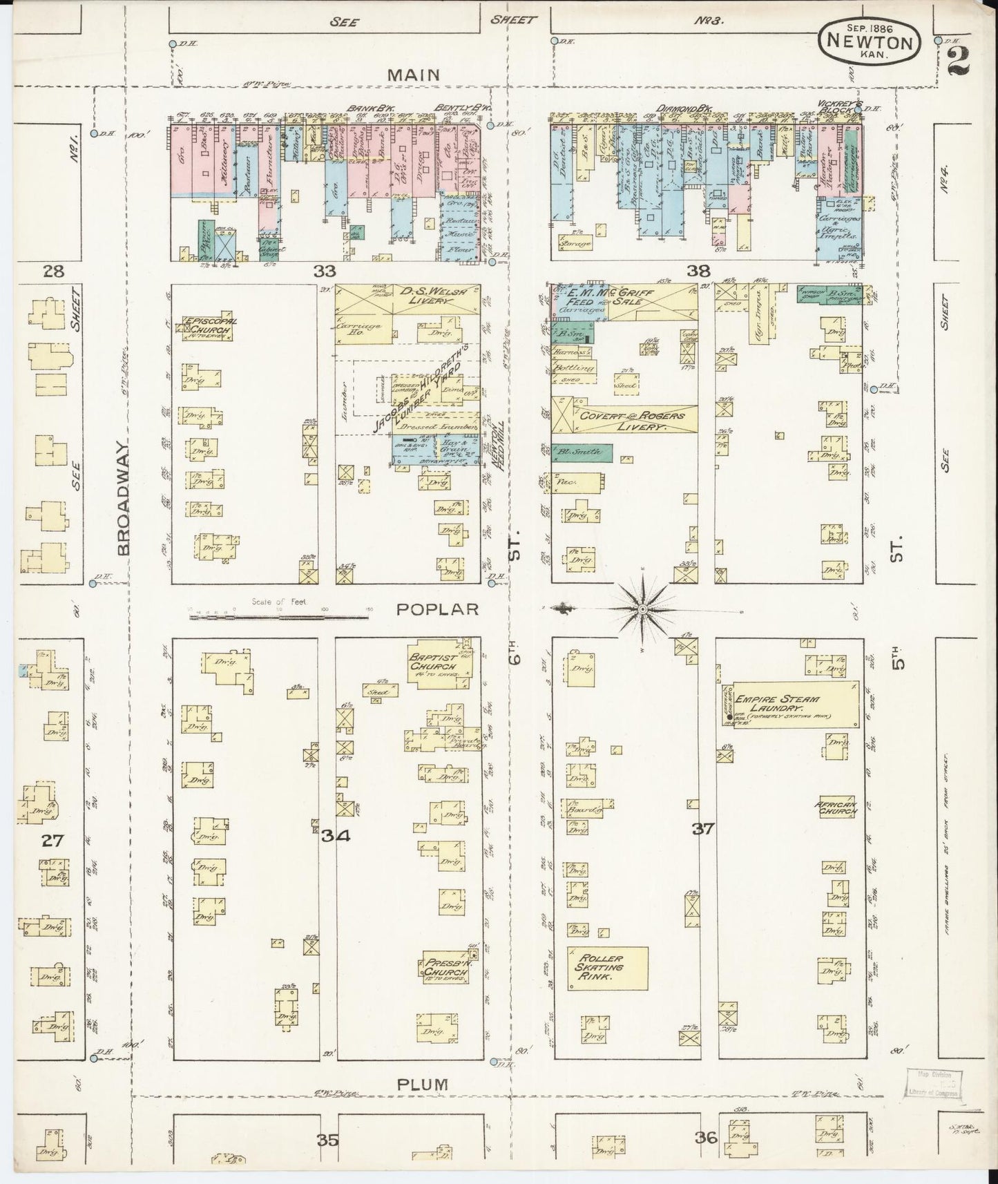 Sanborn Fire Insurance Map from Newton, Harvey County, Kansas (1886), Sheet #0002 - Complete Map Set gallery image, historic Sanborn map, vintage wall art, Kansas Kansas