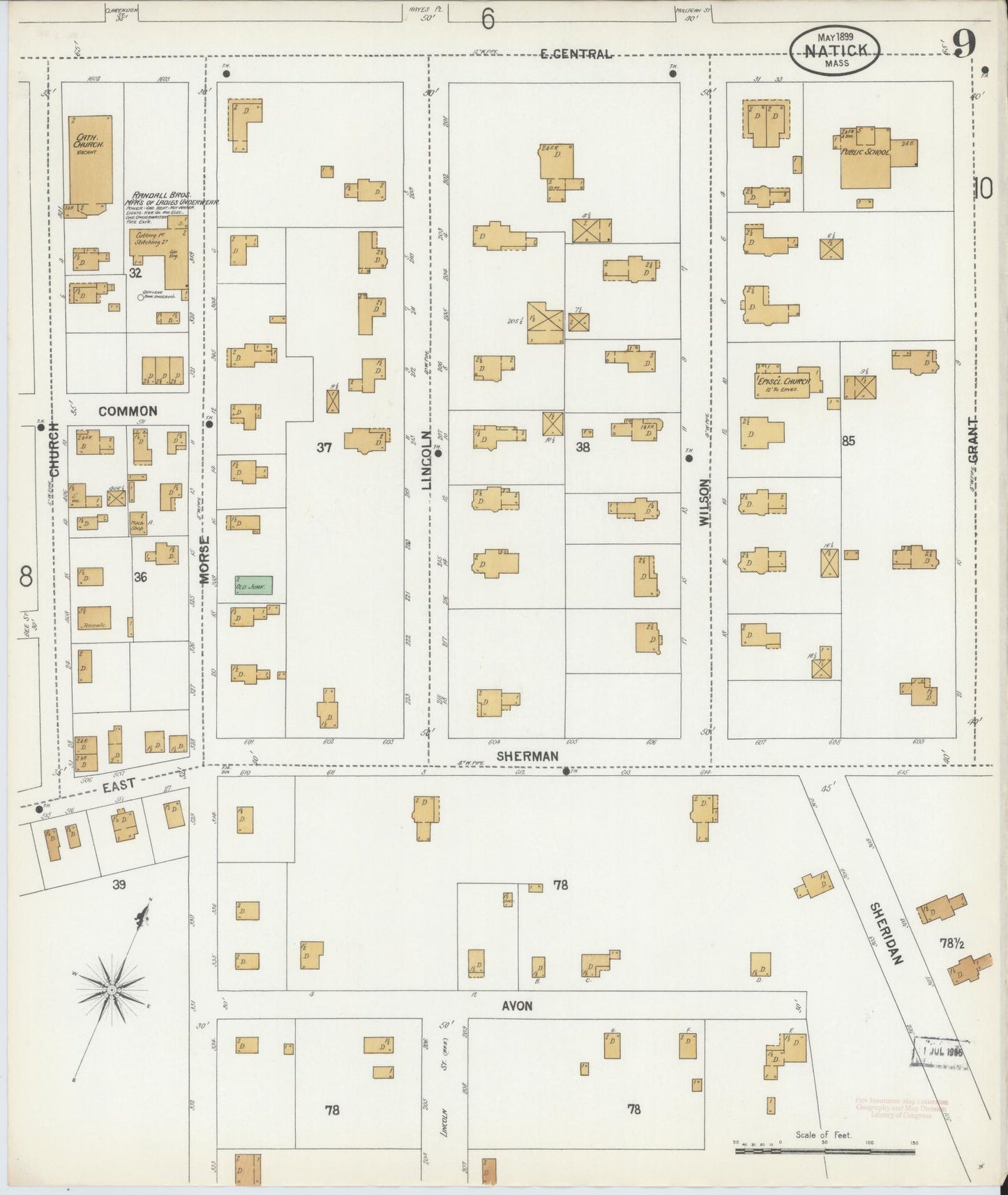 Sanborn Fire Insurance Map from Natick, Middlesex County, Massachusetts (1899), Sheet #0009 - Complete Map Set gallery image, historic Sanborn map, vintage wall art, Massachusetts Massachusetts