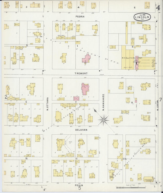 Sanborn Fire Insurance Map from Lincoln, Logan County, Illinois (1896), Sheet #0004 - Historic Sanborn Fire Insurance Map Print, vintage old map wall art, antique decor, genealogy gift, Illinois Illinois map