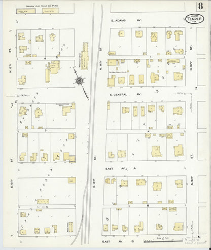 Sanborn Fire Insurance Map from Temple, Bell County, Texas (1910), Sheet #0008 - Complete Map Set gallery image, historic Sanborn map, vintage wall art, Texas Texas