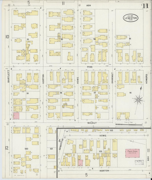 Sanborn Fire Insurance Map from Lewiston, Androscoggin County, Maine (1897), Sheet #0011 - Historic Sanborn Fire Insurance Map Print, vintage old map wall art, antique decor, genealogy gift, Maine Maine map