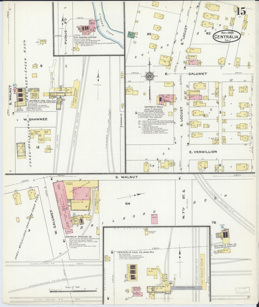 Sanborn Fire Insurance Map from Centralia, Marion, Clinton, Jefferson, and Washington Counties, Illinois (1909), Sheet #0015 - Historic Sanborn Fire Insurance Map Print, vintage old map wall art, antique decor, genealogy gift, Illinois Illinois map