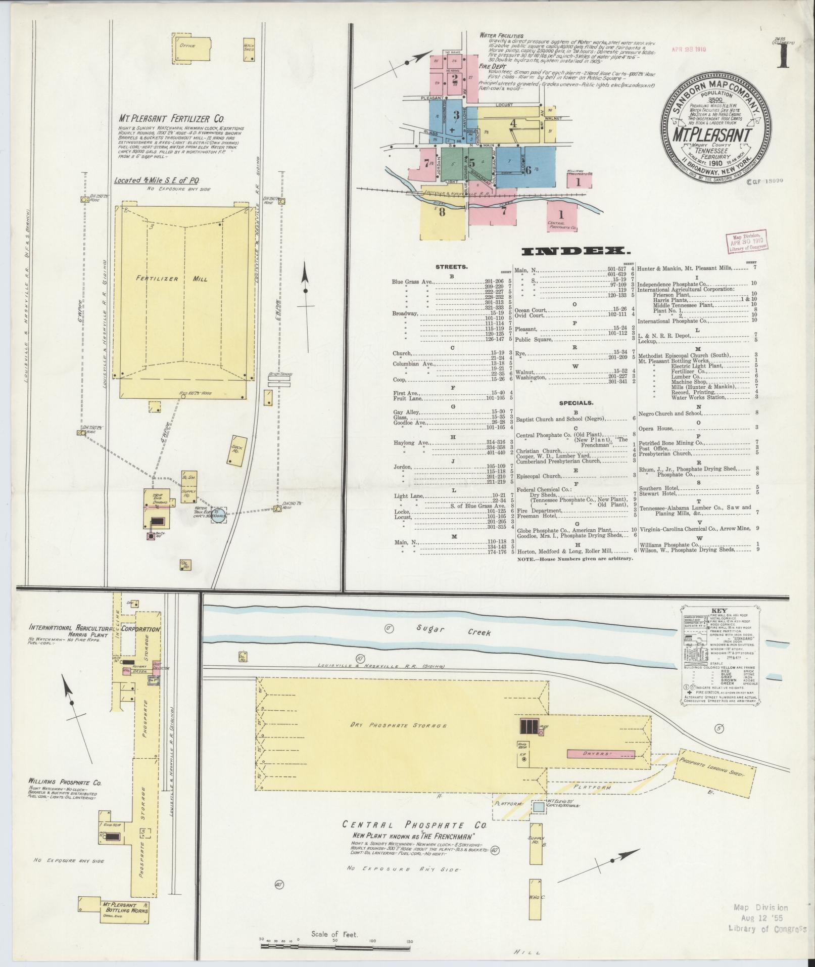 Sanborn Fire Insurance Map from Mount Pleasant, Maury County, Tennessee. (1910) – Historic Sanborn Fire Insurance Map Print