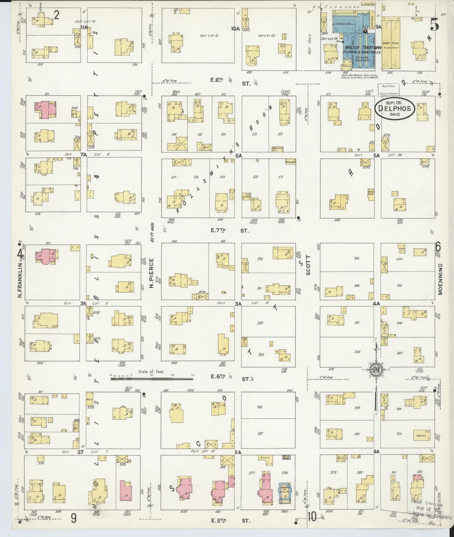 Sanborn Fire Insurance Map from Delphos, Van Wert And Allen Counties, Ohio (1911), Sheet #0005 - Historic Sanborn Fire Insurance Map Print, vintage old map wall art, antique decor, genealogy gift, Ohio Ohio map