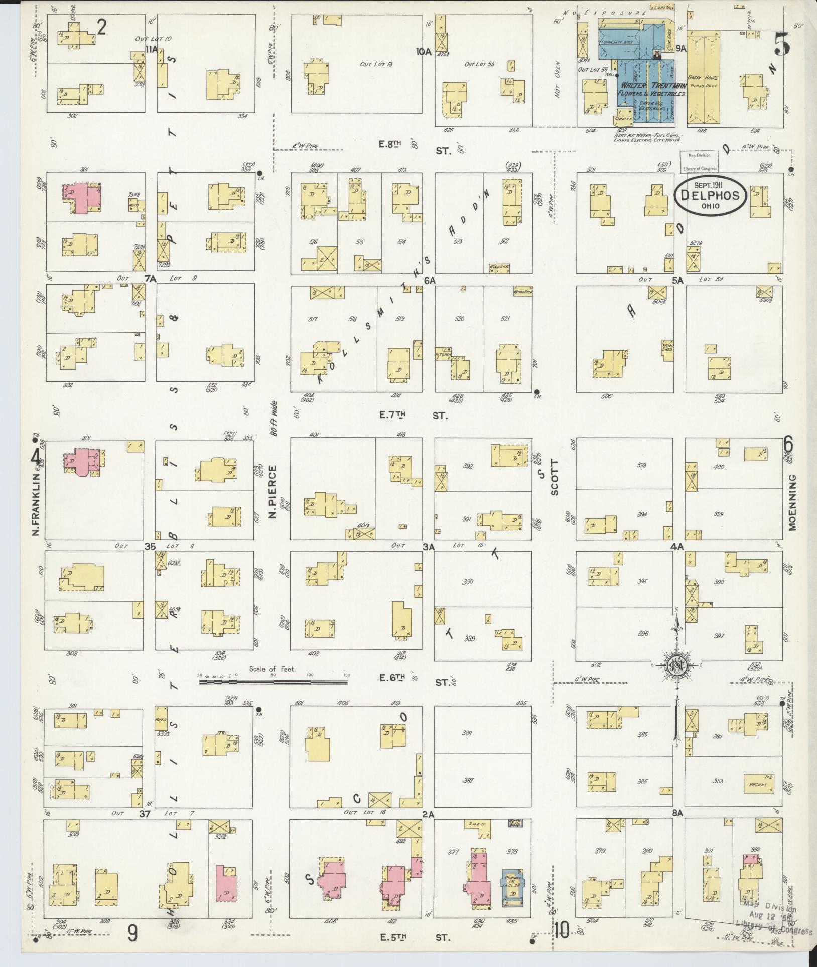 Sanborn Fire Insurance Map from Delphos, Van Wert And Allen Counties, Ohio (1911), Sheet #0005 - Historic Sanborn Fire Insurance Map Print, vintage old map wall art, antique decor, genealogy gift, Ohio Ohio map
