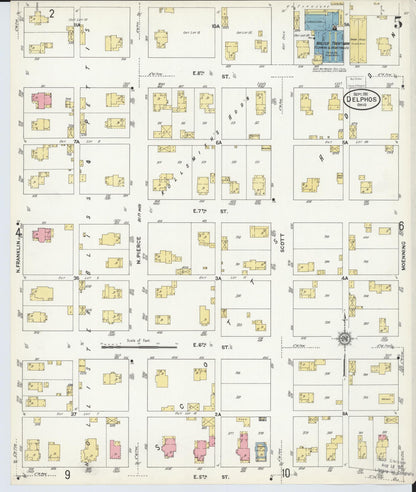 Sanborn Fire Insurance Map from Delphos, Van Wert And Allen Counties, Ohio (1911), Sheet #0005 - Historic Sanborn Fire Insurance Map Print, vintage old map wall art, antique decor, genealogy gift, Ohio Ohio map
