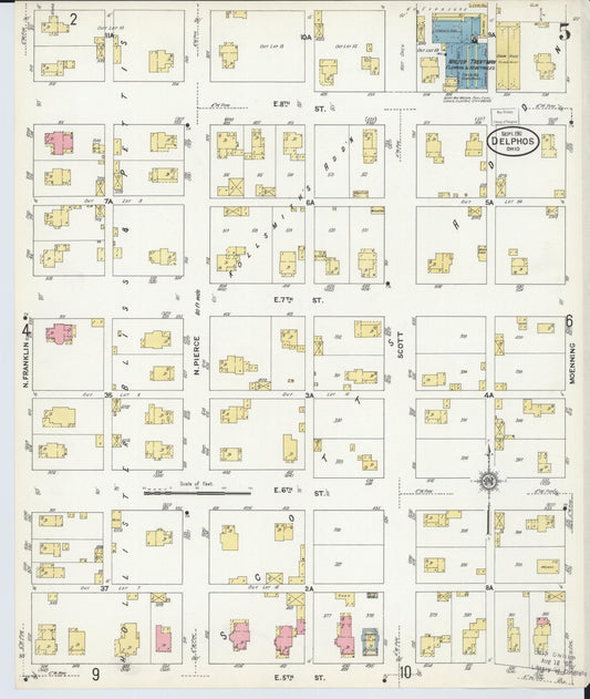 Sanborn Fire Insurance Map from Delphos, Van Wert And Allen Counties, Ohio (1911), Sheet #0005 - Historic Sanborn Fire Insurance Map Print, vintage old map wall art, antique decor, genealogy gift, Ohio Ohio map