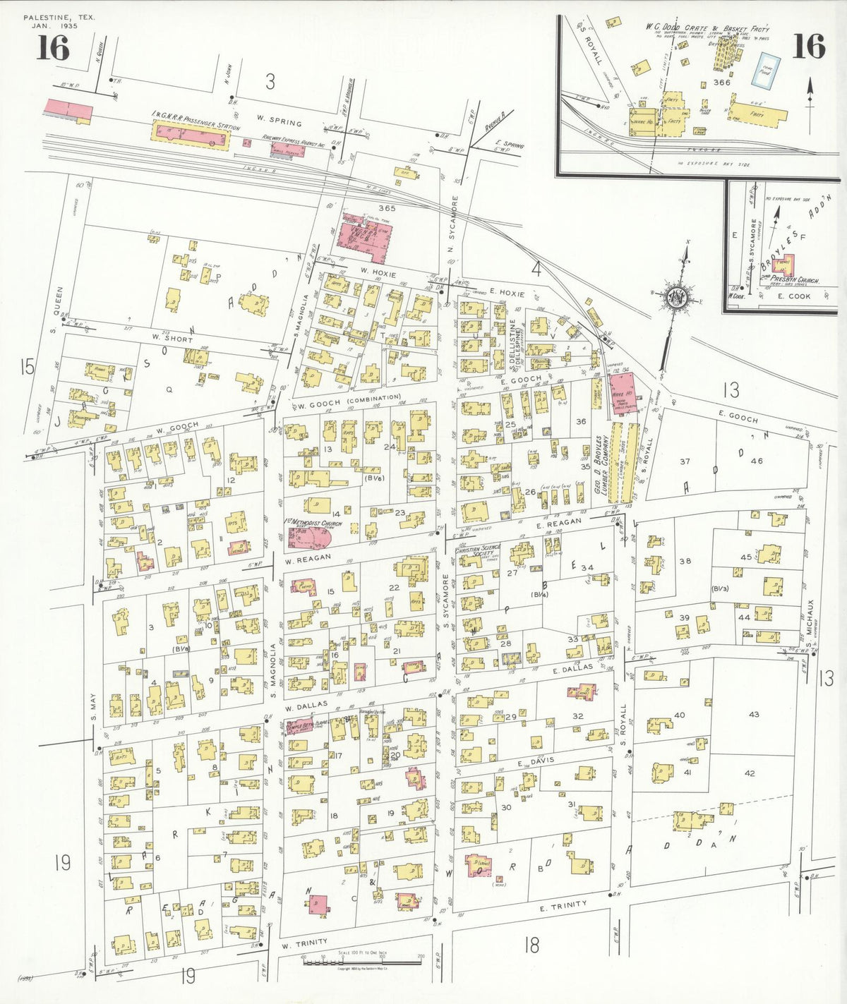 Sanborn Fire Insurance Map from Palestine, Anderson County, Texas (1935), Sheet #0016 - Historic Sanborn Fire Insurance Map Print, vintage old map wall art, antique decor, genealogy gift, Texas Texas map