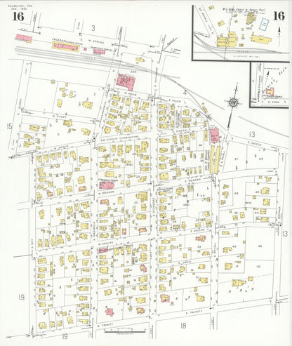 Sanborn Fire Insurance Map from Palestine, Anderson County, Texas (1935), Sheet #0016 - Historic Sanborn Fire Insurance Map Print, vintage old map wall art, antique decor, genealogy gift, Texas Texas map