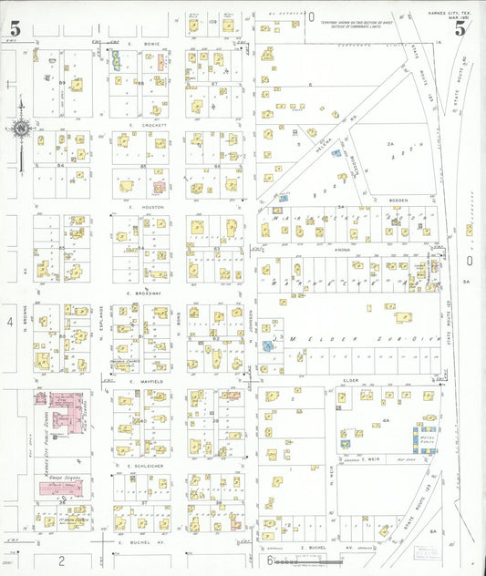 Sanborn Fire Insurance Map from Karnes City, Karnes County, Texas (1951), Sheet #0005 - Historic Sanborn Fire Insurance Map Print, vintage old map wall art, antique decor, genealogy gift, Texas Texas map