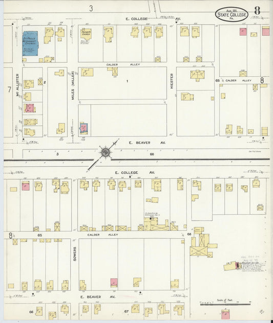Sanborn Fire Insurance Map from State College, Centre County, Pennsylvania (1911), Sheet #0008 - Historic Sanborn Fire Insurance Map Print, vintage old map wall art, antique decor, genealogy gift, Pennsylvania Pennsylvania map