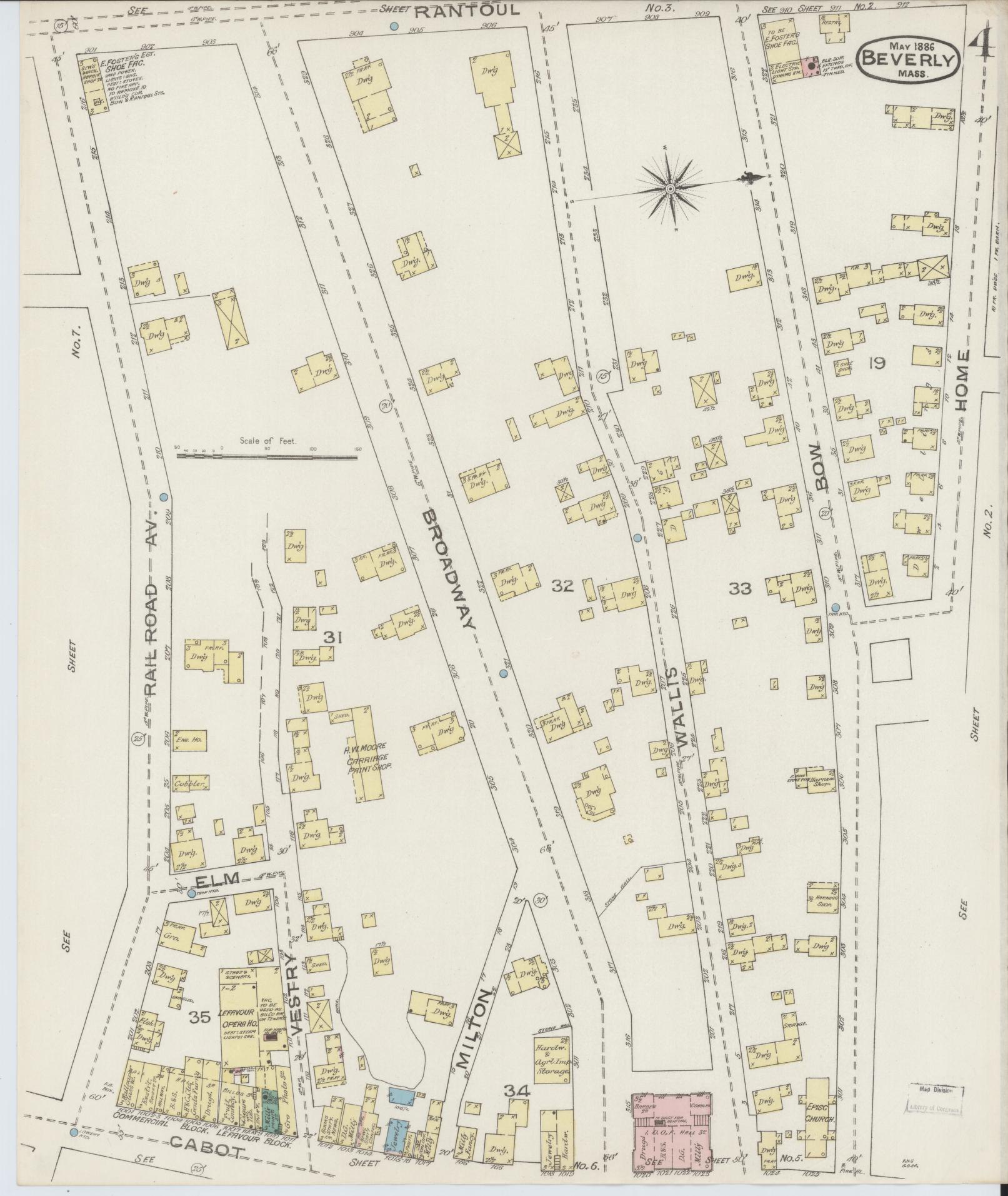 Sanborn Fire Insurance Map from Beverly, Essex County, Massachusetts (1886), Sheet #0004 - Historic Sanborn Fire Insurance Map Print, vintage old map wall art, antique decor, genealogy gift, Massachusetts Massachusetts map
