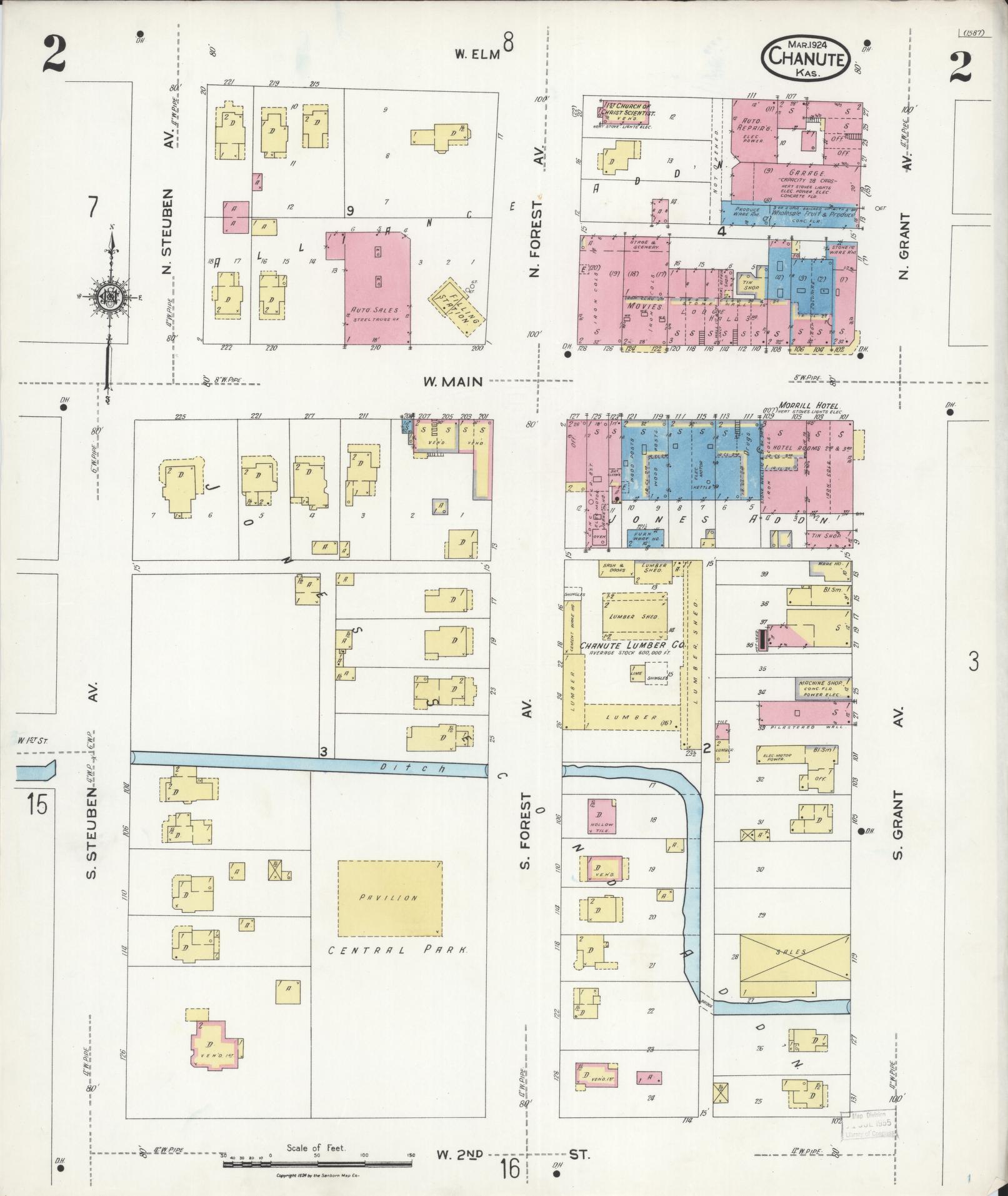 Sanborn Fire Insurance Map from Chanute, Neosho County, Kansas (1924), Sheet #0002 - Historic Sanborn Fire Insurance Map Print, vintage old map wall art, antique decor, genealogy gift, Kansas Kansas map
