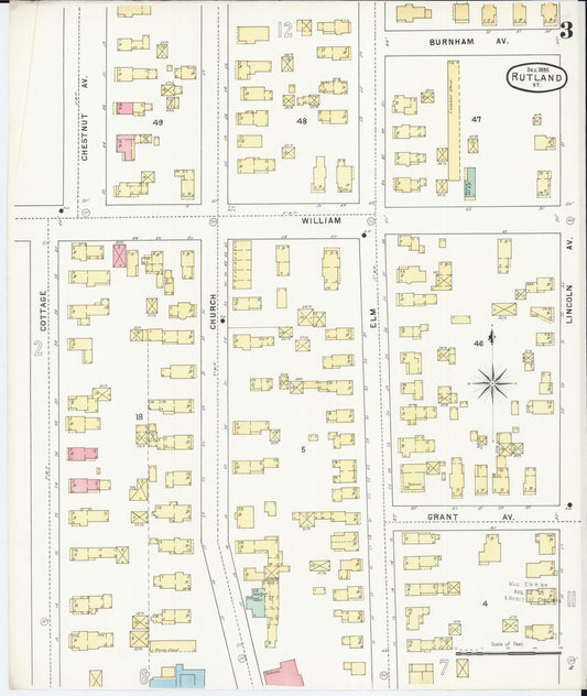Sanborn Fire Insurance Map from Rutland, Rutland County, Vermont (1895), Sheet #0003 - Historic Sanborn Fire Insurance Map Print, vintage old map wall art, antique decor, genealogy gift, Vermont Vermont map