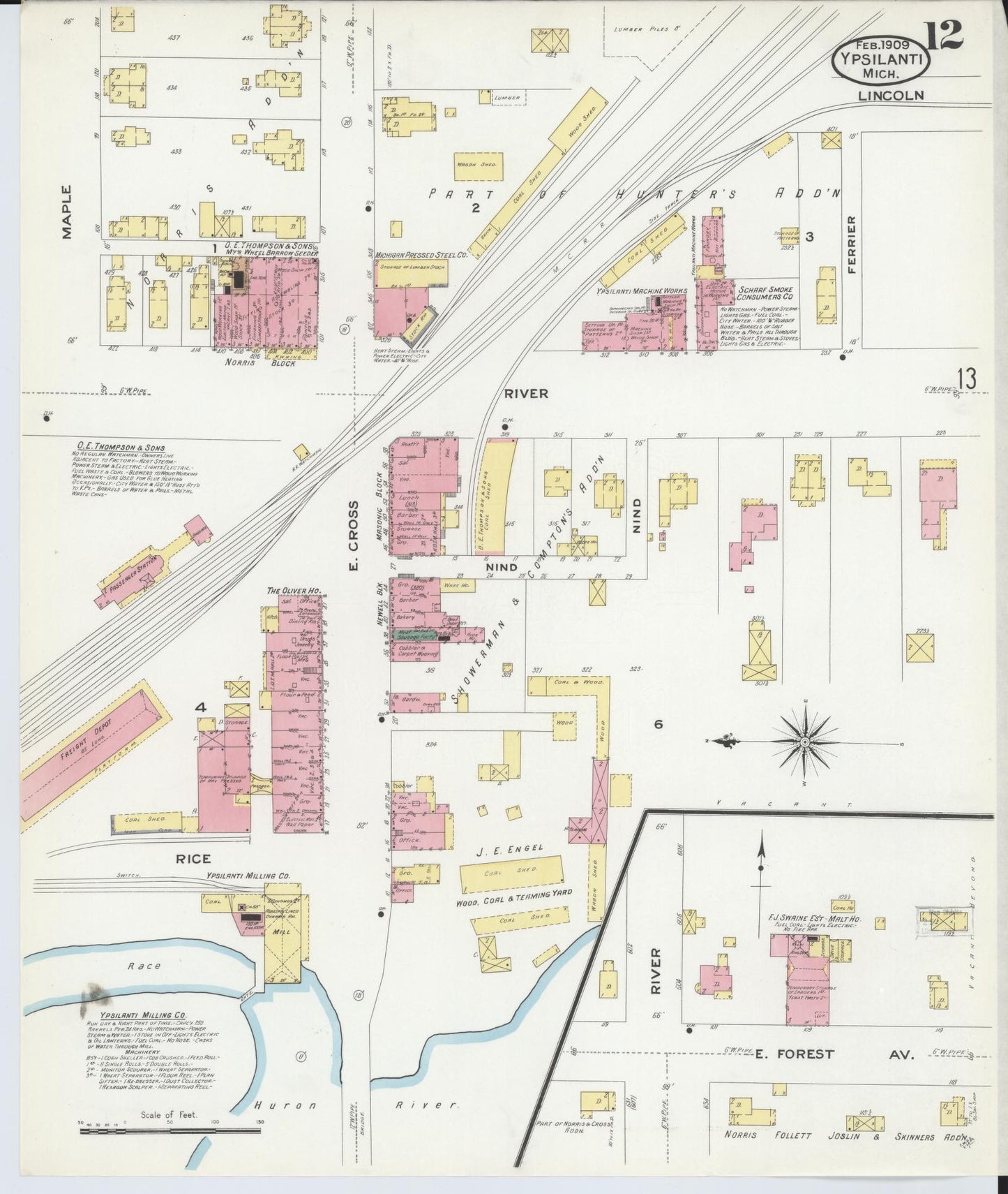 Sanborn Fire Insurance Map from Ypsilanti, Washtenaw County, Michigan (1909), Sheet #0012 - Complete Map Set gallery image, historic Sanborn map, vintage wall art, Michigan Michigan