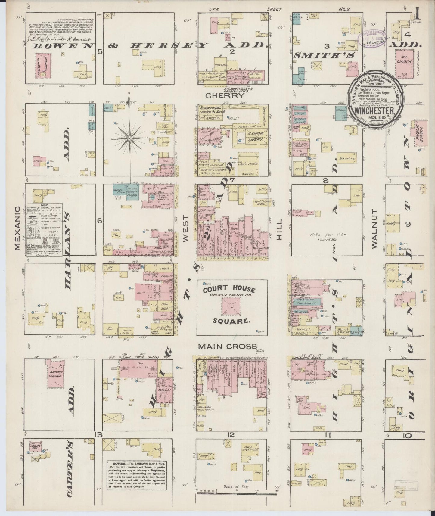 Sanborn Fire Insurance Map from Winchester, Scott County, Illinois (1885), Sheet #0001 - Complete Map Set gallery image, historic Sanborn map, vintage wall art, Illinois Illinois