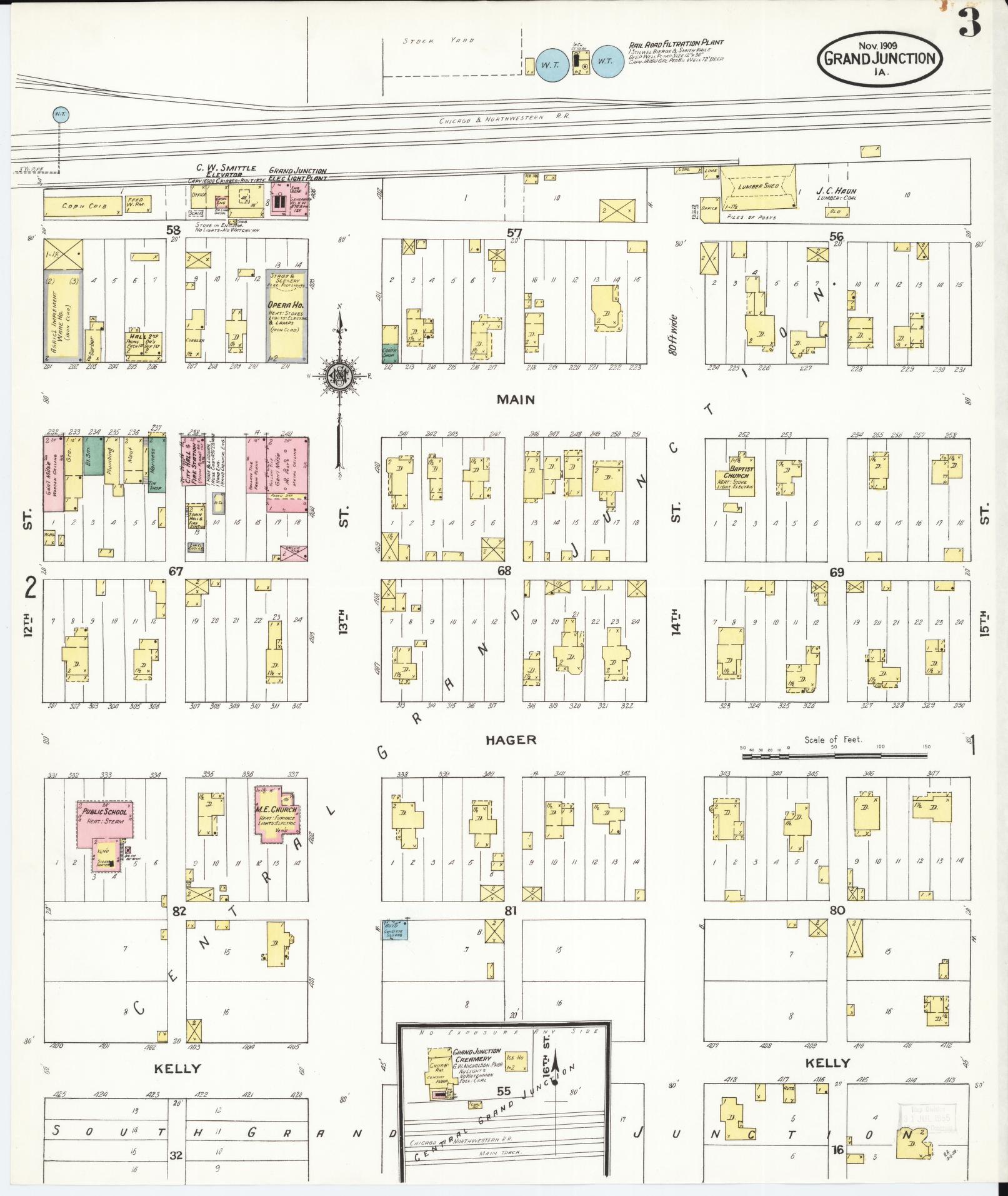 Sanborn Fire Insurance Map from Grand Junction, Greene County, Iowa (1909), Sheet #0003 - Historic Sanborn Fire Insurance Map Print, vintage old map wall art