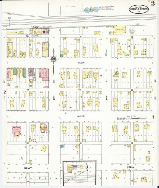 Sanborn Fire Insurance Map from Grand Junction, Greene County, Iowa (1909), Sheet #0003 - Historic Sanborn Fire Insurance Map Print, vintage old map wall art