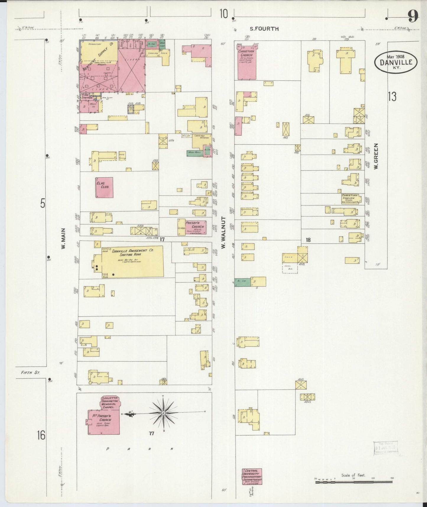 Sanborn Fire Insurance Map from Danville, Boyle County, Kentucky (1908), Sheet #0009 - Complete Map Set gallery image, historic Sanborn map, vintage wall art, Kentucky Kentucky