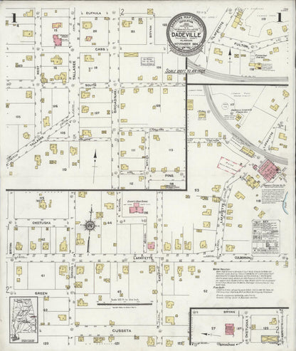 Sanborn Fire Insurance Map from Dadeville, Tallapoosa County, Alabama (1924), Sheet #0001 - Complete Map Set gallery image, historic Sanborn map, vintage wall art, Alabama Alabama