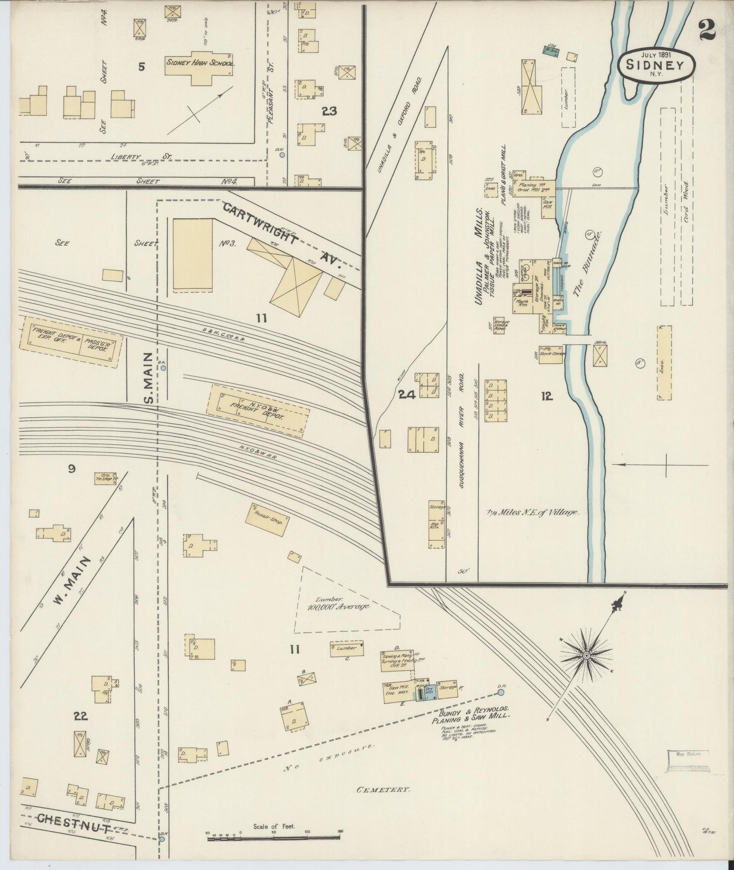 Sanborn Fire Insurance Map from Sidney, Delaware County, New York (1891), Sheet #0002 - Complete Map Set gallery image, historic Sanborn map, vintage wall art, Sidney Delaware