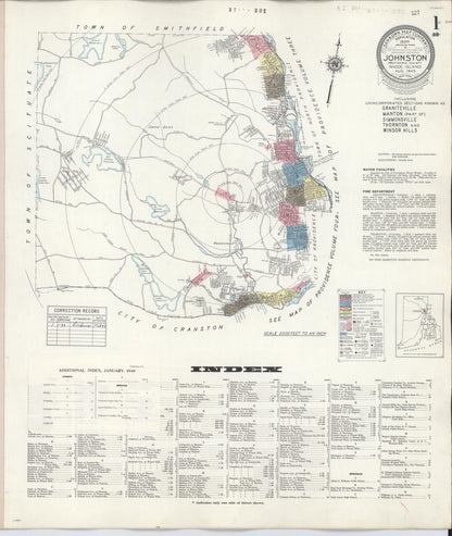 Sanborn Fire Insurance Map from Johnston, Providence County, Rhode Island (1945), Sheet #0001 - Complete Map Set gallery image, historic Sanborn map, vintage wall art, Rhode Island Rhode Island