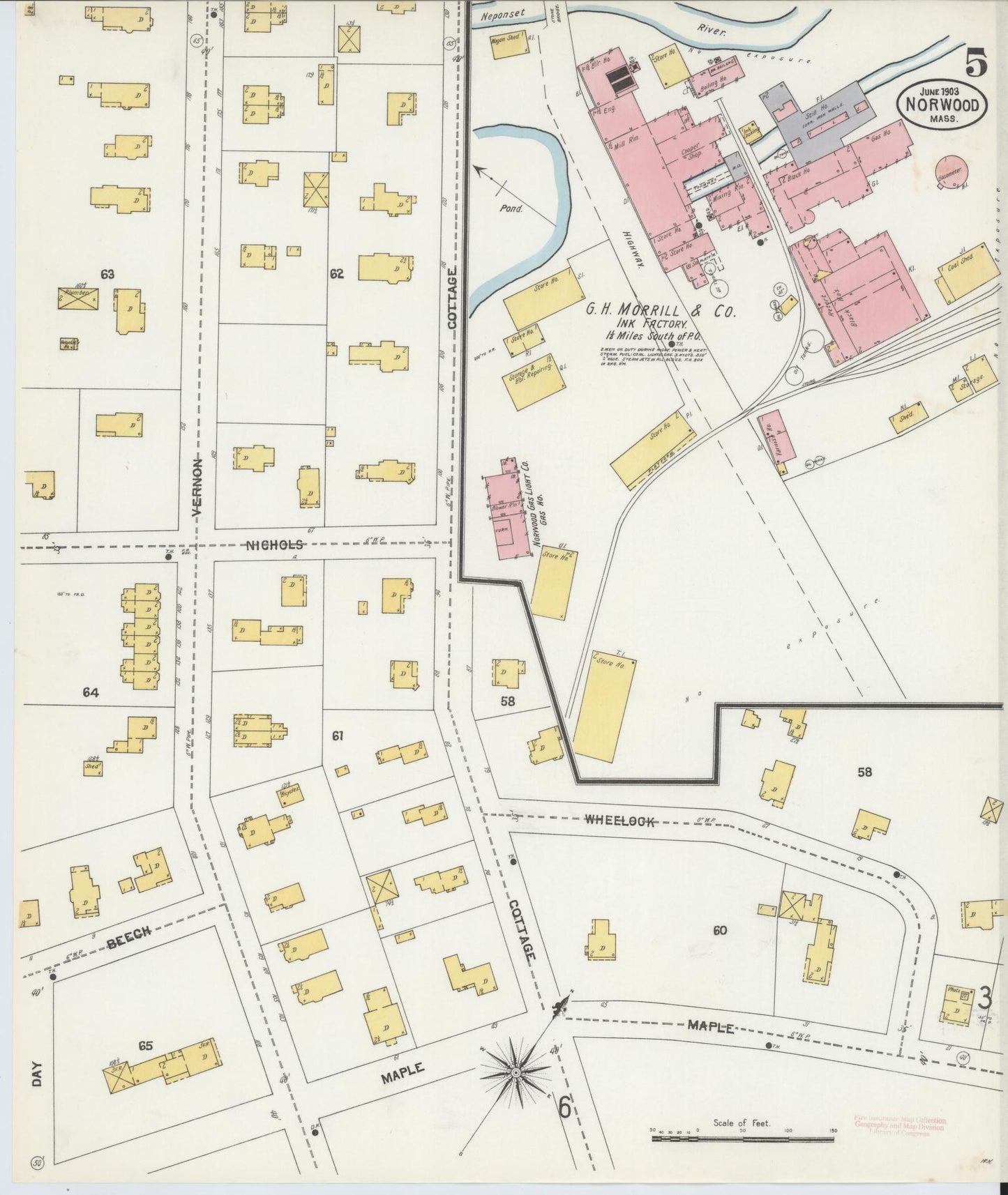 Sanborn Fire Insurance Map from Norwood, Norfolk County, Massachusetts (1903), Sheet #0005 - Complete Map Set gallery image, historic Sanborn map, vintage wall art, Massachusetts Massachusetts