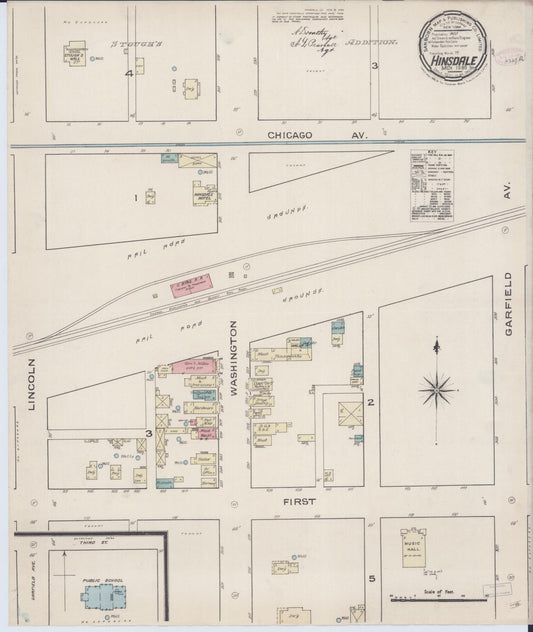 Sanborn Fire Insurance Map from Hinsdale, Du Page And Cook Counties, Illinois (1886), Sheet #0001 - Historic Sanborn Fire Insurance Map Print, vintage old map wall art, antique decor, genealogy gift, Illinois Illinois map