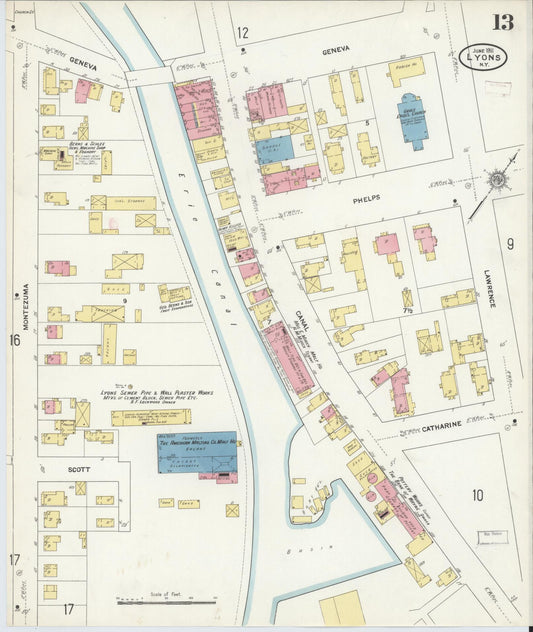 Sanborn Fire Insurance Map from Lyons, Wayne County, New York (1911), Sheet #0013 - Historic Sanborn Fire Insurance Map Print, vintage old map wall art, antique decor, genealogy gift, New York New York map