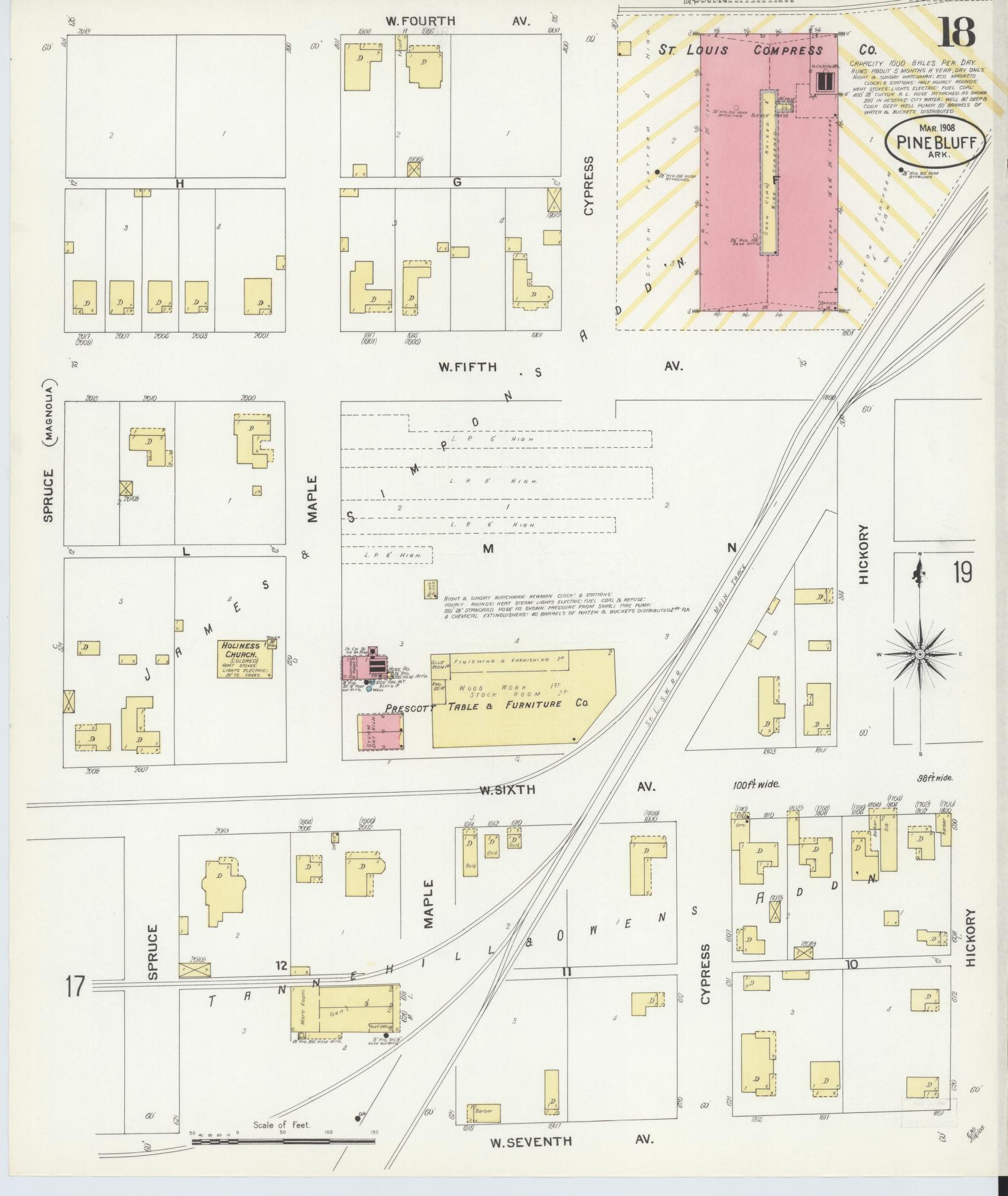 Sanborn Fire Insurance Map from Pine Bluff, Jefferson County, Arkansas (1908), Sheet #0018 - Complete Map Set gallery image, historic Sanborn map, vintage wall art, Arkansas Arkansas