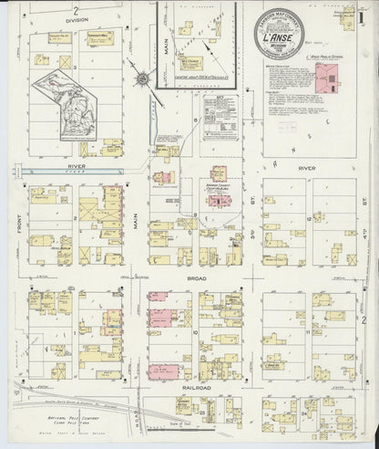 Sanborn Fire Insurance Map from L'Anse, Baraga County, Michigan (1914), Sheet #0001 - Historic Sanborn Fire Insurance Map Print, vintage old map wall art, antique decor, genealogy gift, Michigan Michigan map
