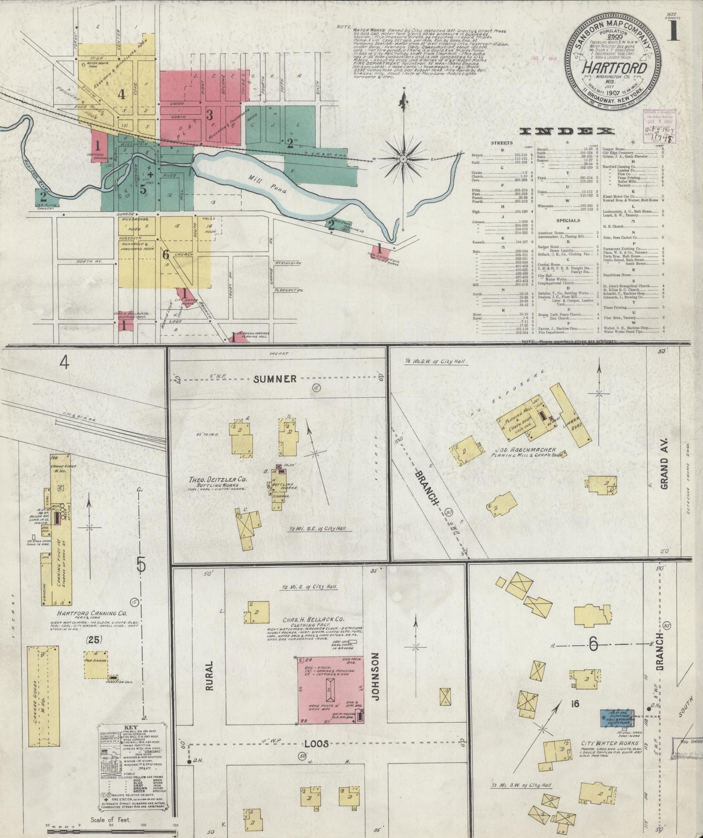Sanborn Fire Insurance Map from Hartford, Washington County, Wisconsin (1907), Sheet #0001 - Complete Map Set gallery image, historic Sanborn map, vintage wall art, Wisconsin Wisconsin
