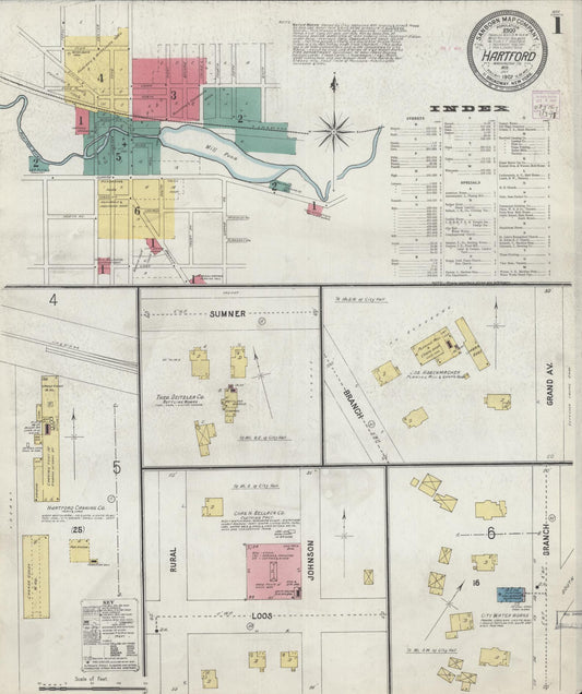 Sanborn Fire Insurance Map from Hartford, Washington County, Wisconsin (1907), Sheet #0001 - Complete Map Set gallery image, historic Sanborn map, vintage wall art, Wisconsin Wisconsin