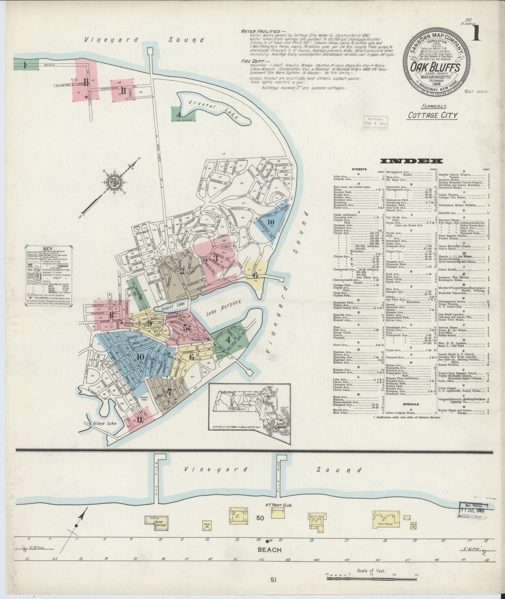 Sanborn Fire Insurance Map from Oak Bluffs, Dukes County, Massachusetts. (1914) – Historic Sanborn Fire Insurance Map Print
